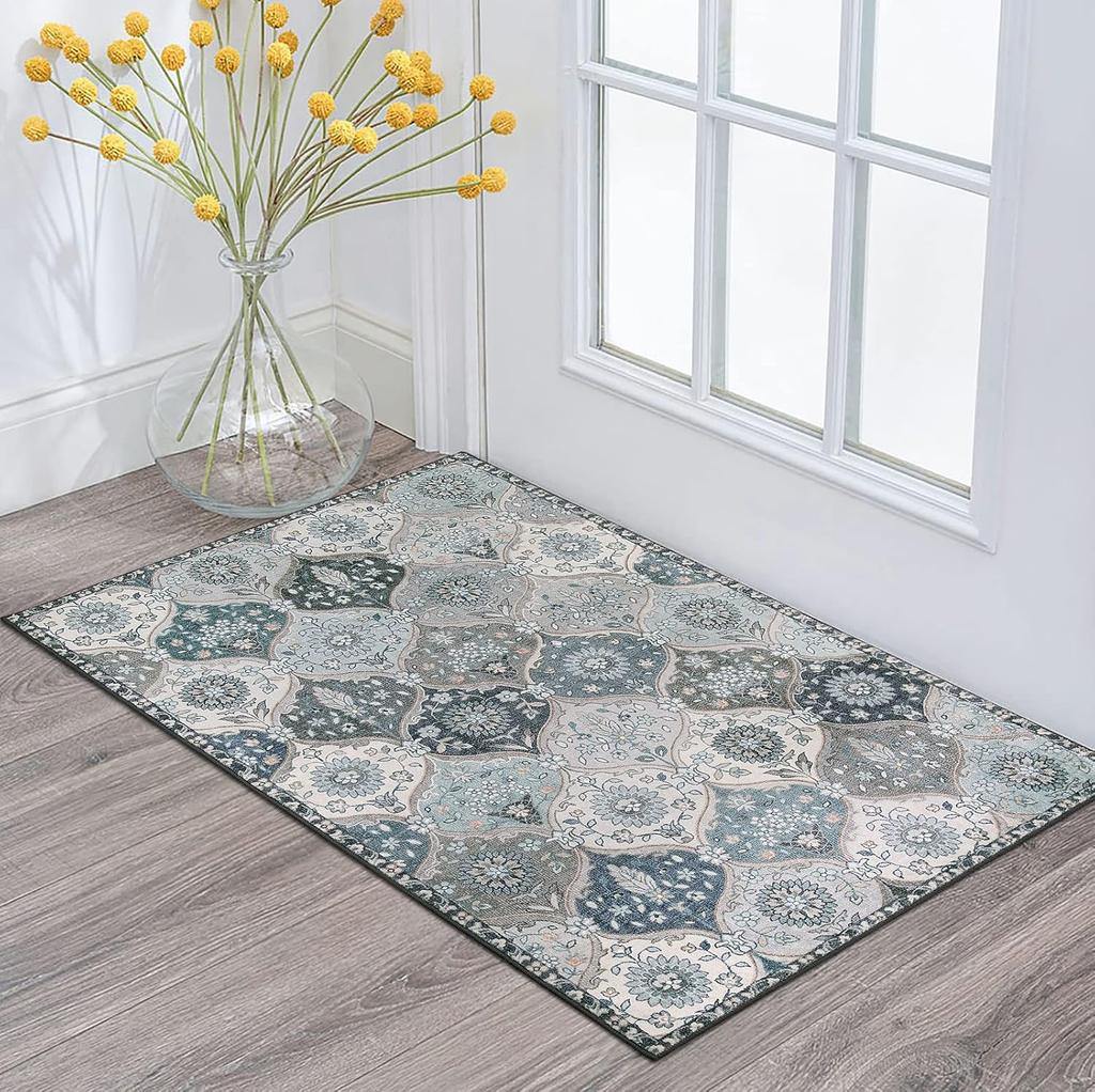 Lahome Moroccan Machine Washable Rugs for Living Room, Rug for Bedroom Non-Slip Vintage Trellis Ultra-Thin Throw Carpet for