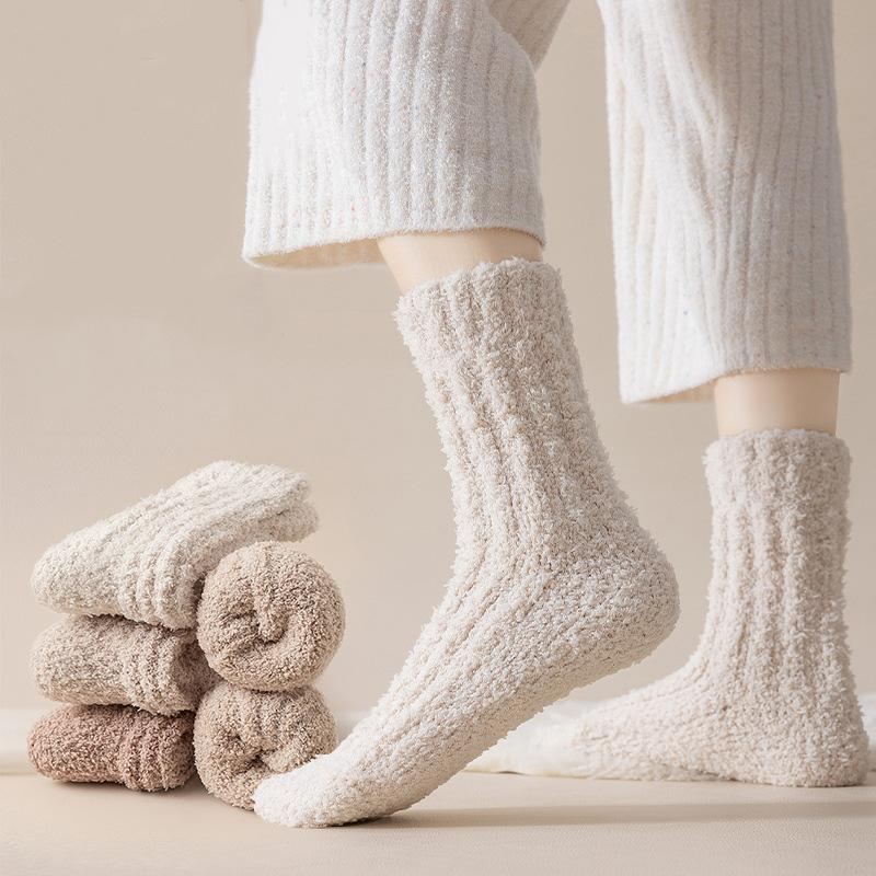 Coral velvet socks for women autumn winter thick warm couple home men's mid-tube sleeping socks plush moon floor socks