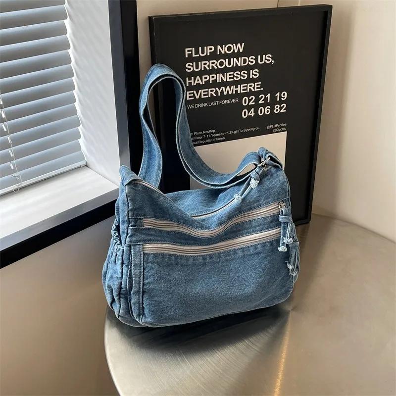 Džínová taška pro ženy, tašky tote, velká taška přes rameno s nastavitelným popruhem, elegantní crossbody nákupní taška na knihy, módní