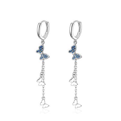 Ohrringe aus 925er Sterlingsilber, lange Quastenkette, Kristall, Schmetterling, Tropfenohrringe für Frauen und Mädchen, Hochzeitsfeier, eleganter Schmuck