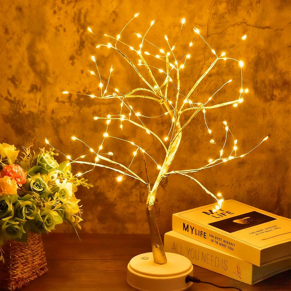 LED Tree Lights Artificial Decorative Fairy Light Battery Operated Tabletop Bonsai Lamp for Party Holiday Camping Summer Decor