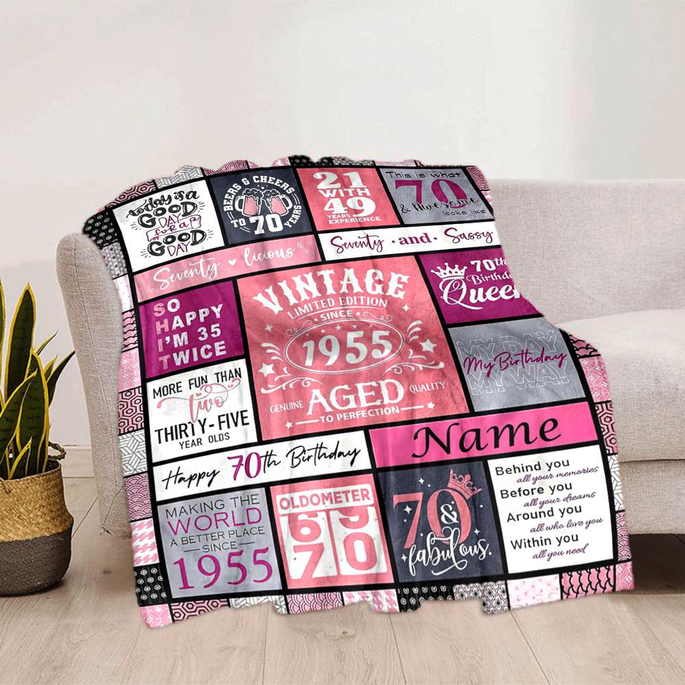 Vintage 70Th Birthday Home Customize Your Name Blankets Comfortable Soft Lightweight Allseason Multipurpose Blanket For Picnic Sofa Office Bed Living