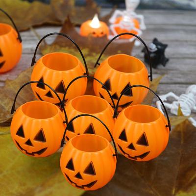 6Pcs Halloween Pumpkin Candy Buckets Decoration Pail Holder Props Jar