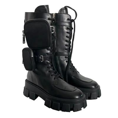 Dámské kozačky s kulatou špičkou na masivní platformě Šněrovací kozačky Dámské boty Dámské Černé Punk Goth Kozačky Zimní Vysoké