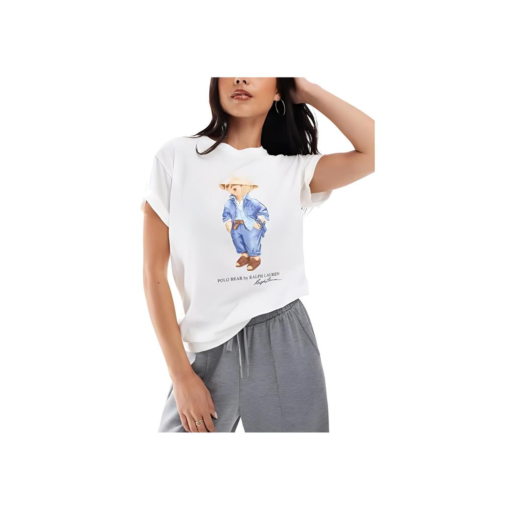 Polo Ralph Lauren Cartoon Letter Round Neck Short Sleeve T-Shirt Women T-Shirts White 211959104-001