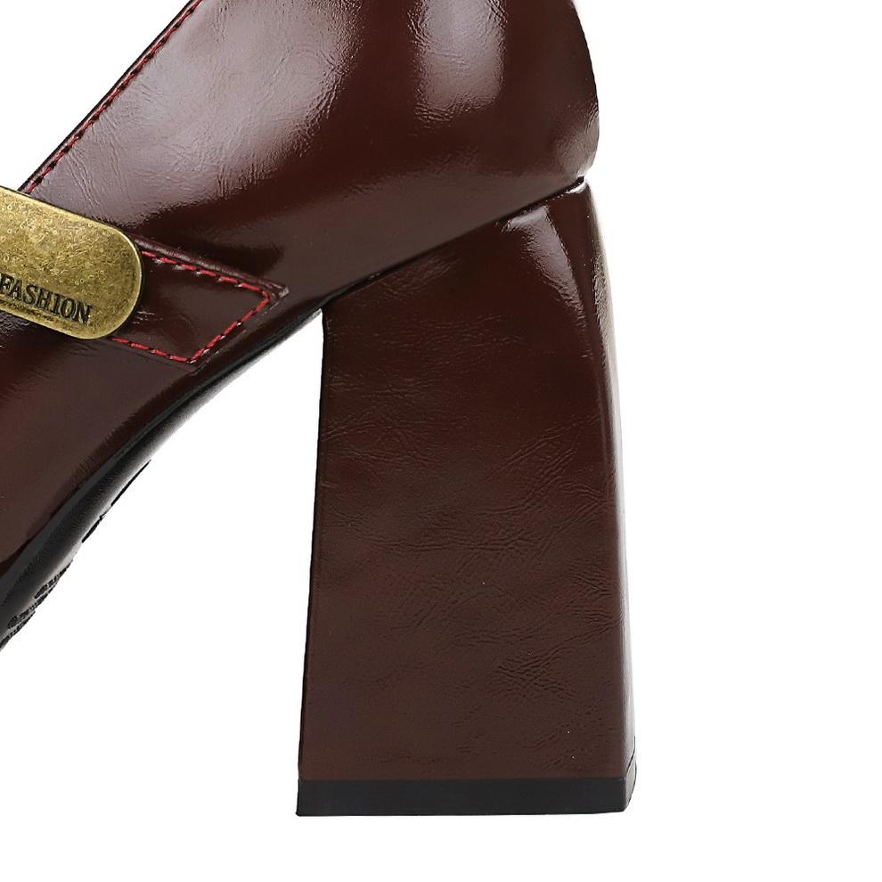 Scarpe da Donna Tacco Alto Stile Retro Europeo e Americano, Tacco Grosso, Tacco Alto, Plateau Impermeabile, Fibbia in Metallo, Cinturino Dritto, Scarpa Singola