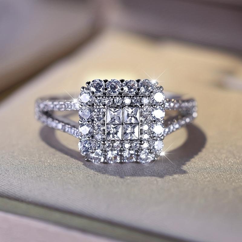 

1 шт. кольцо принцессы с квадратным цирконием, женское обручальное кольцо для невесты, декор для вечерней вечеринки 8 белый