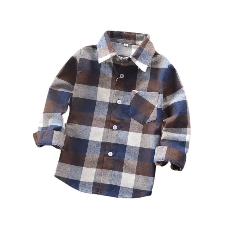 Spring 2025 Boys' Long Sleeve Plaid Korean Style Casual Shirt for Inner and Outer Wear
