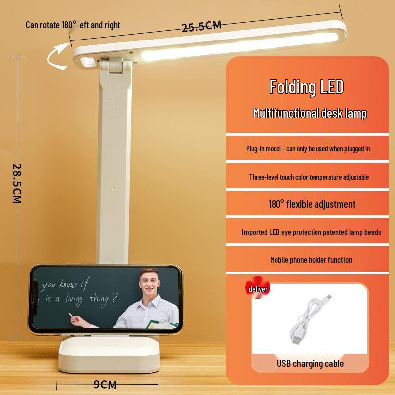 LED Eye-Protective Folding Table Lamp: Bedside, Study, USB Night Light for Dorms and Bedrooms