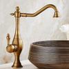 Antique Brass Kitchen Faucet, Single Handle Deck Mount 360° Rotating Mixer Tap, Hot & Cold Water Basin Sink Crane