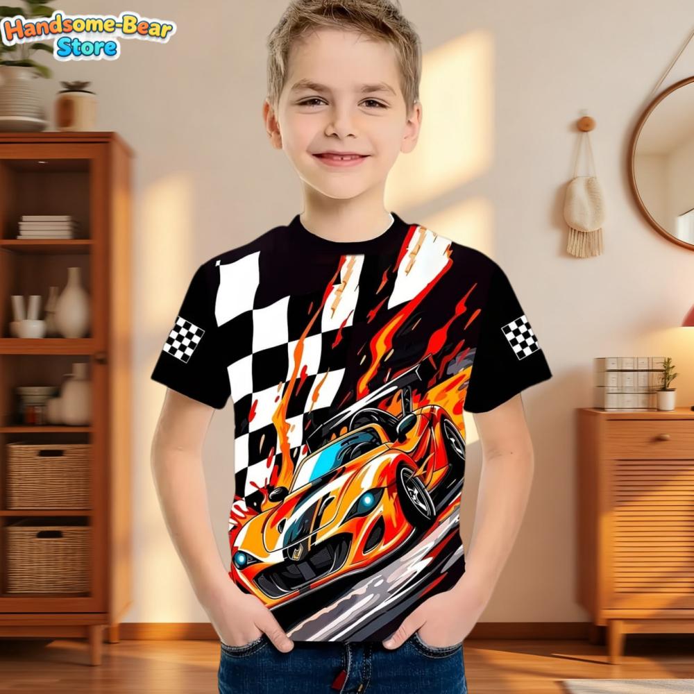 Kids Clothes Boys Tshirt Short Sleeve Stylish Car Racing Graphic T Shirts Children Summer Clothes Casual Streetwear Boys Clothes
