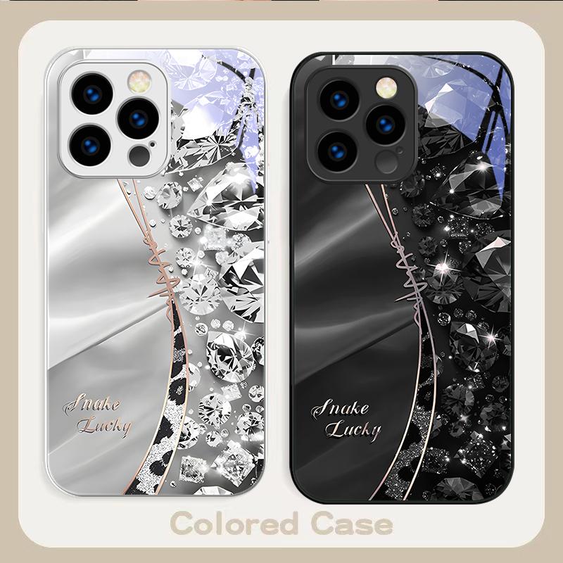 Estampa de Leopardo com Diamante Para IPhone 16 Pro Max 15 P Lus 14 Pro 13 12 Mini 11 P Ro Max X XS 7 8 Plus 2022 Capa de Celular de Vidro Temperado