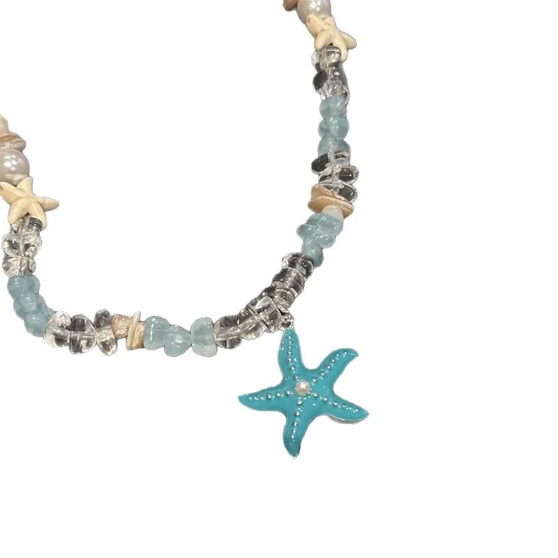 Seaside Vacation Wind Beaded Shell Starfish Necklace Female Summer Dopamine Niche High-end Design Sense Versatile Collarbone Chain