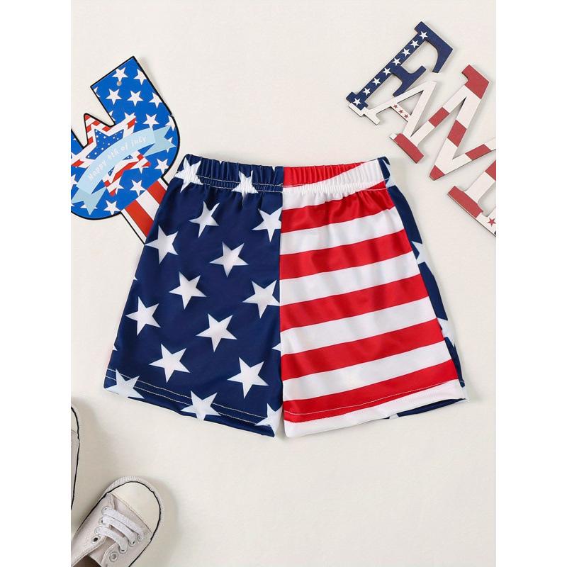2025 Patriotic Toddler Boys' Star and Stripe Swim Trunks