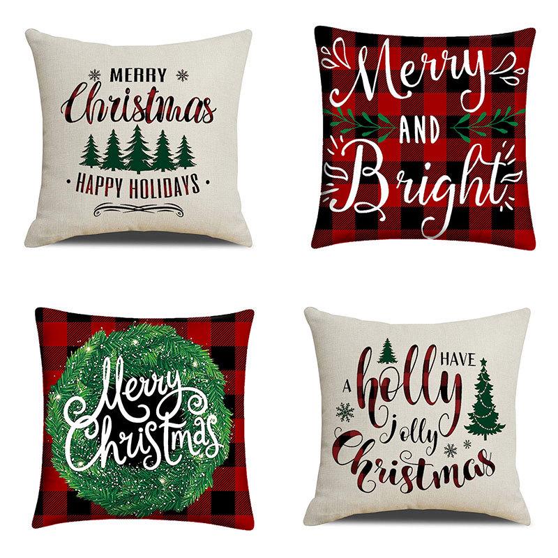 New Linen Christmas Pillowcase with Santa Claus and Reindeer Design