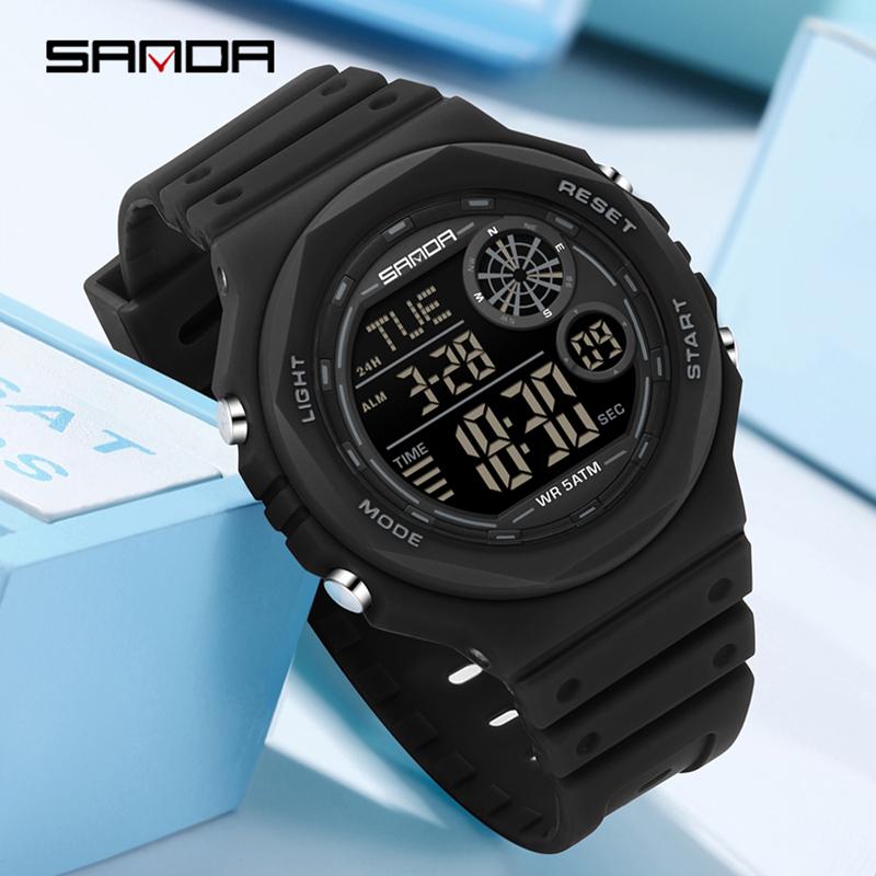 SANDA 6259 Fashion Student Luminous Electronic Hour Watch Sports Multi Functional Waterproof LED Student Alarm Watch