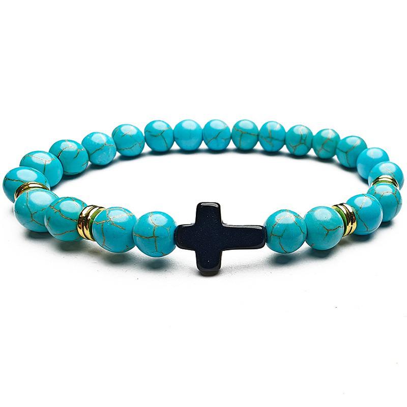 Temu Volcanic Rock & Turquoise Tiger's Eye Gemstone Elastic Bracelet
