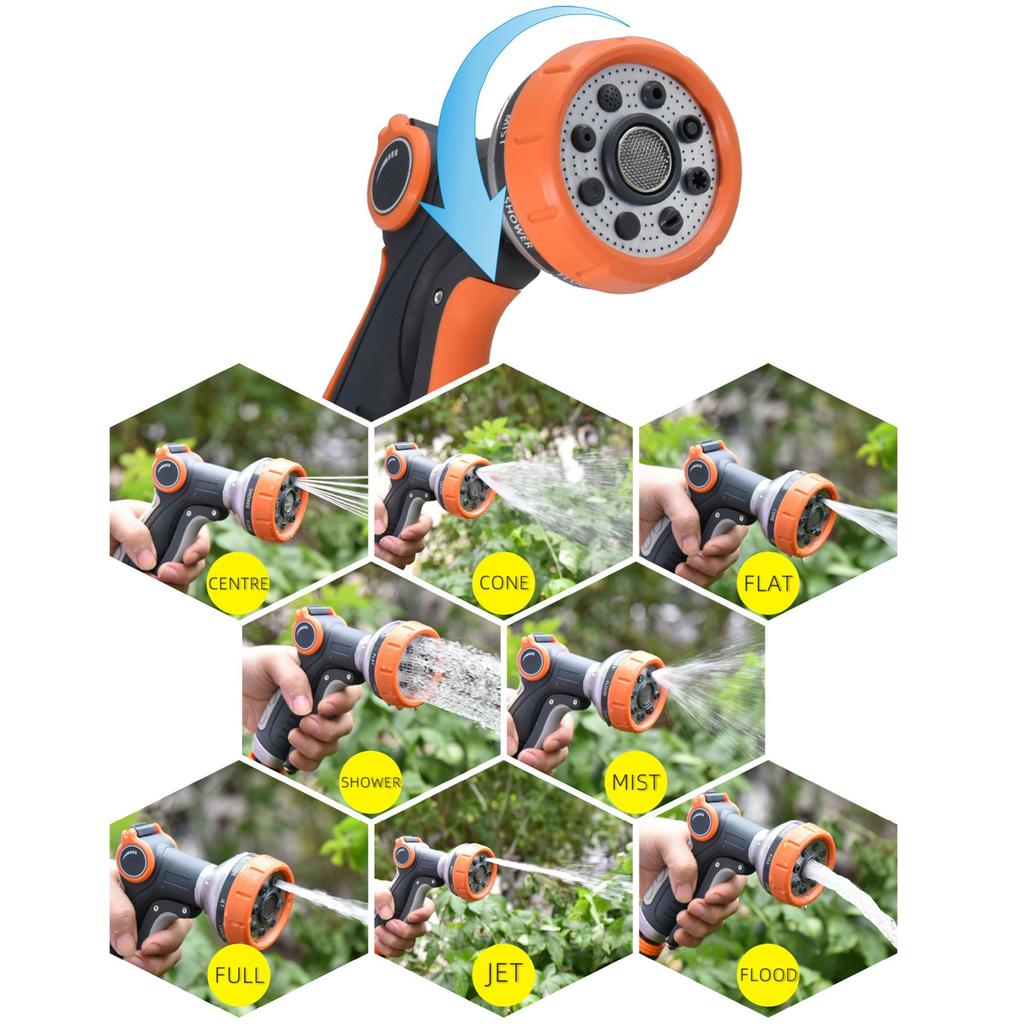 Garden Multi-Function Water Gun 8-Mode Adjustable High Pressure Car Wash Spray Nozzle Watering Sprinkler DN16mm Pipe Quick Joint
