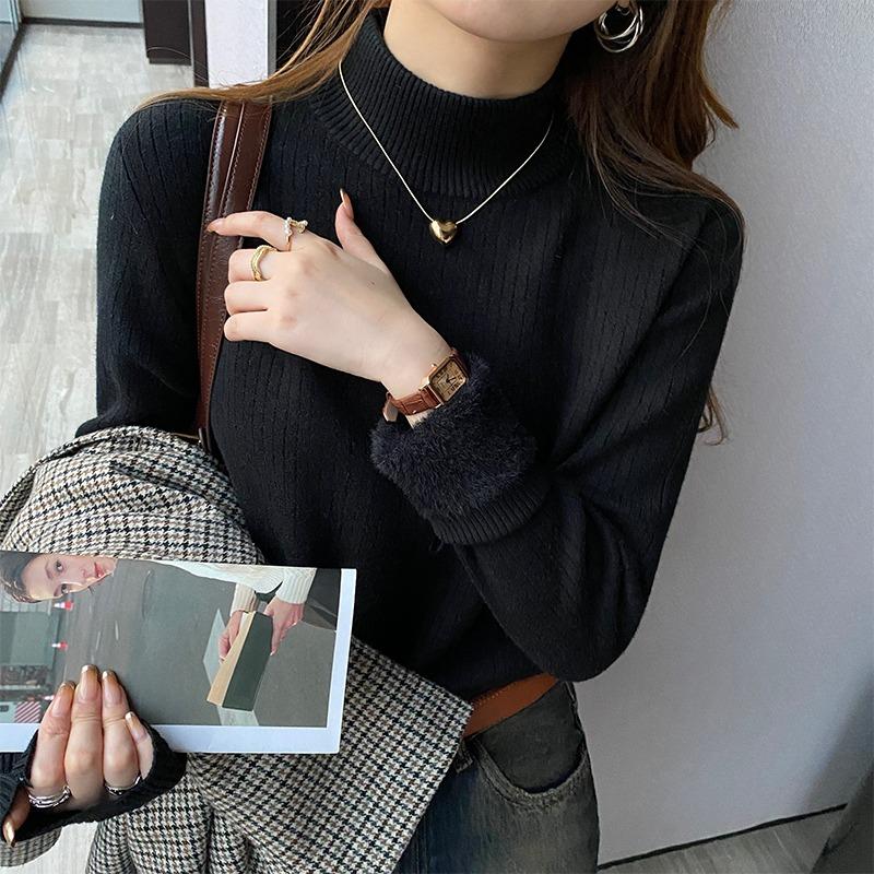 

Autumn and Winter Women s Turtleneck Sweater Retro Velvet Lining Thickened Inner Wear Thermal Knitting Bottoming Shirt One Size