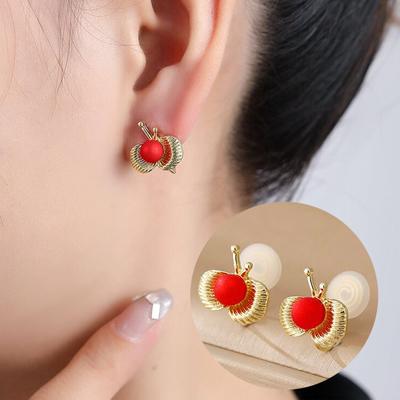 New Fashion Red Imitation Pearl Butterfly Earrings Female Mosquito Coil No Piercing Ear Clip Simple Ear Accessories