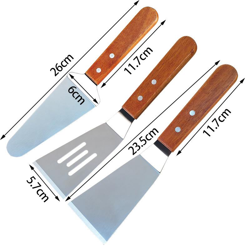 Stainless Steel Scrapers Non-stick Kitchen Grill Scraper Durable Wooden Handle BBQ Spatula Hamburger Patties Pizza Baking Tools