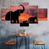 Elefant Silhuett Vacker Solnedgångsmiljö 5-delad Canvas Väggkonst Flerpanels Tryck Modern Affisch Heminredning Bild Present Till Honom Till Henne