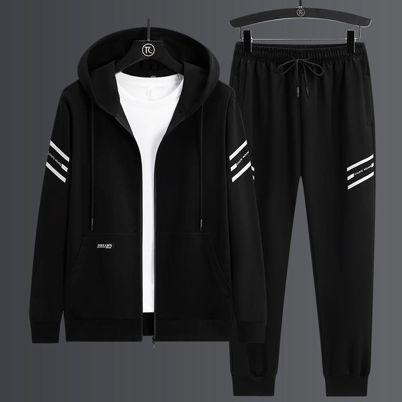 Plus Size Men's Casual Loose Sports Set: Hooded Sweatshirt Two-Piece, Fat Man's Handsome Spring/Autumn Trend.