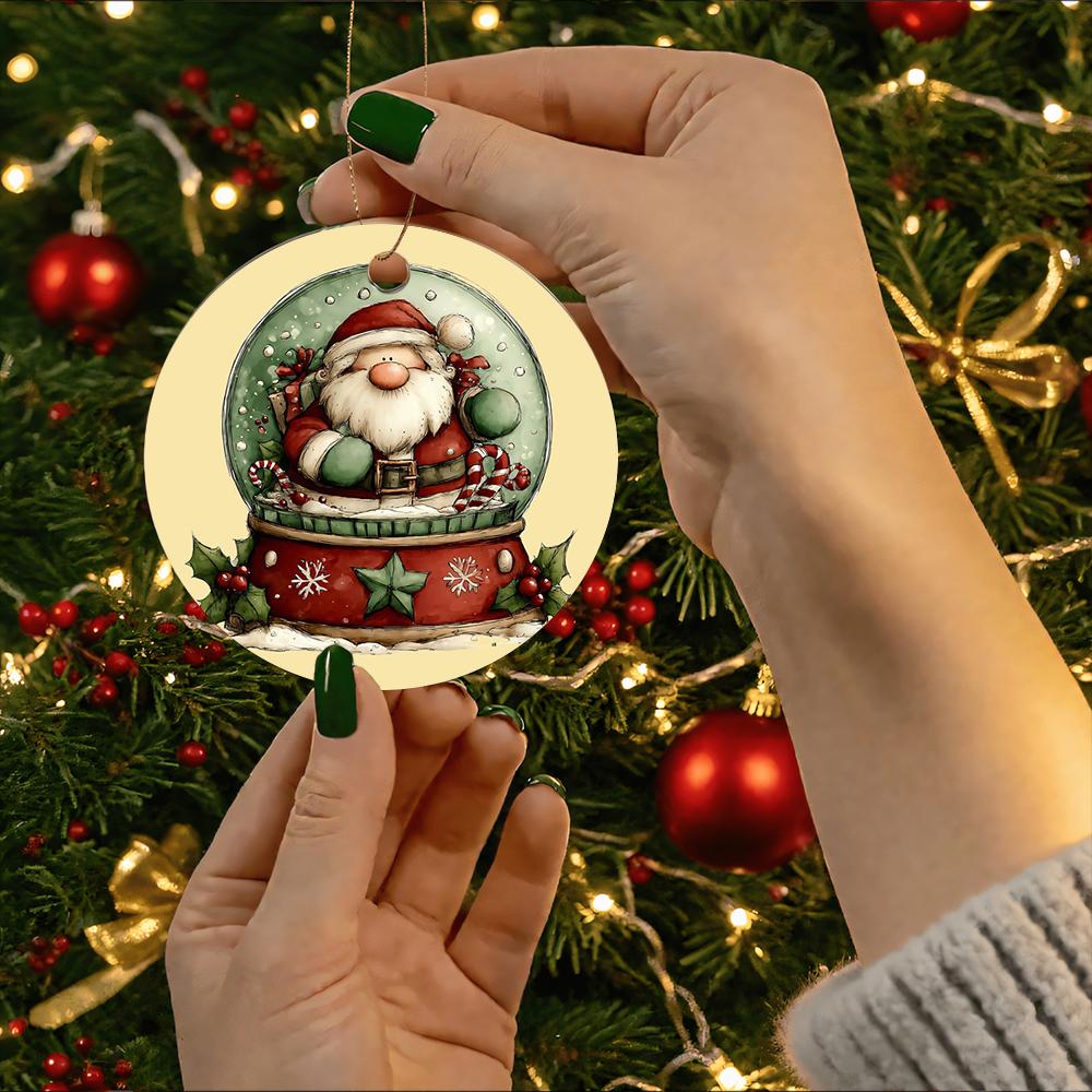 Vintage Santa Claus Snow Globe Art Acrylic Christmas Tree Ornament Festive Holiday Hanging Decoration Winter Seasonal Home Party Gift Hanging Decor