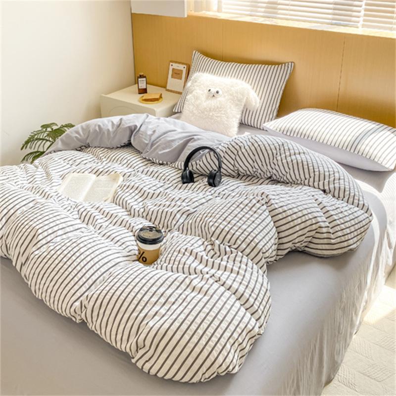 Solid Color Washed Cotton 4 Piece Breathable Single Comforter Set Super Soft Class A Mother & Baby Grade Can Sleep Naked Comforter Cover