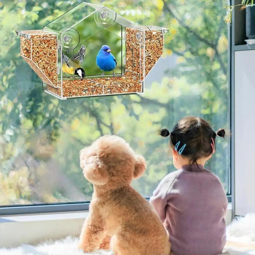 Eichhörnchen-sicherer Fenster-Vogelfutterspender mit Saugnapf Vogelfutter-Tabletts Papagei Sittich