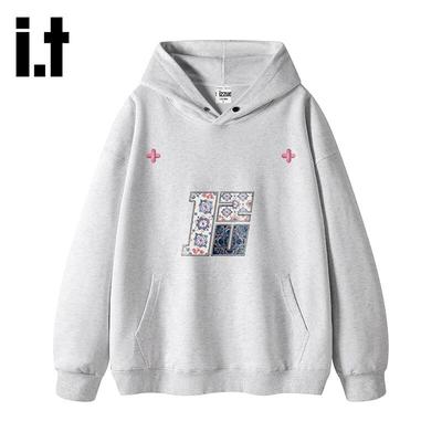 Izzue Unisex Lockere Passform Kapuzenpullover mit Buchstaben-Grafik