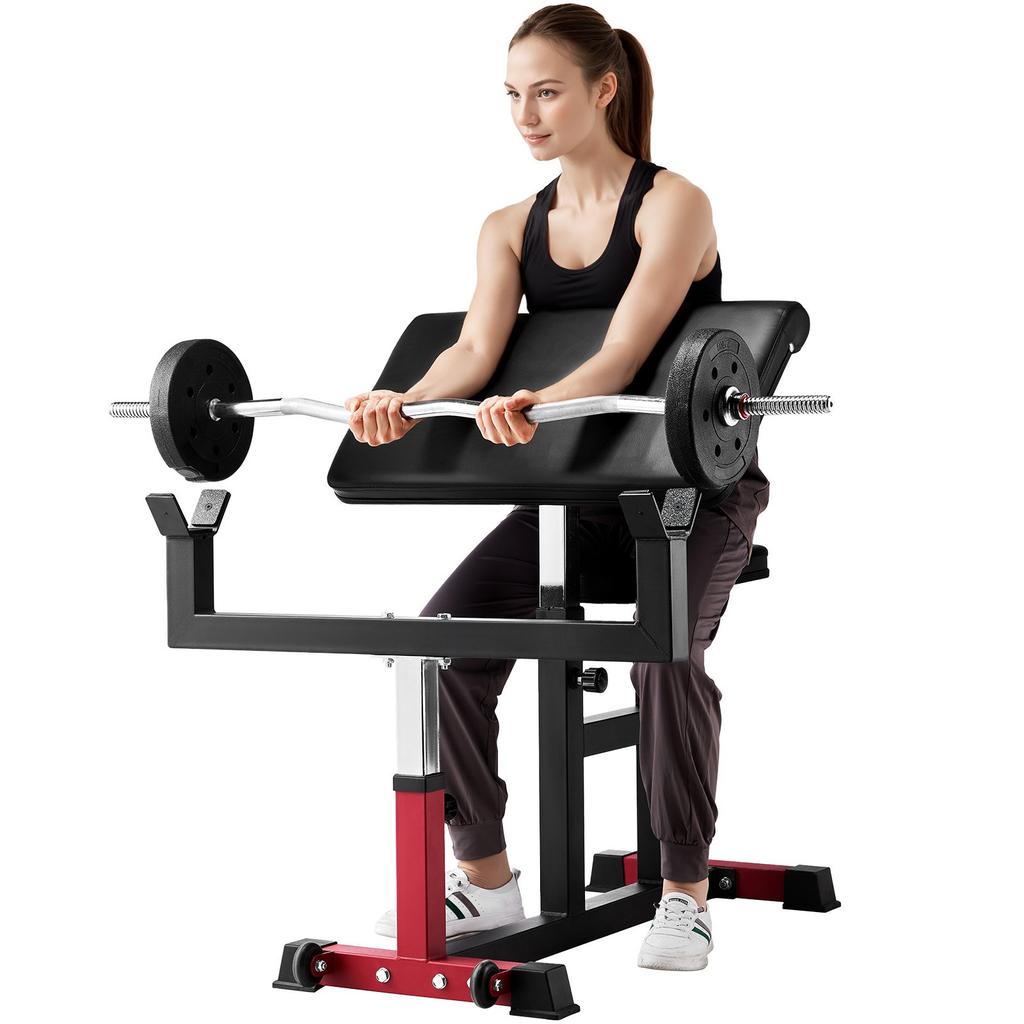 VEVOR Preacher Curl Bench, Strength Training Biceps Machine, Max Load 440 LBS Home Gym Equipment, Seated Arm Isolated Barbell Dumbbell Bicep Station