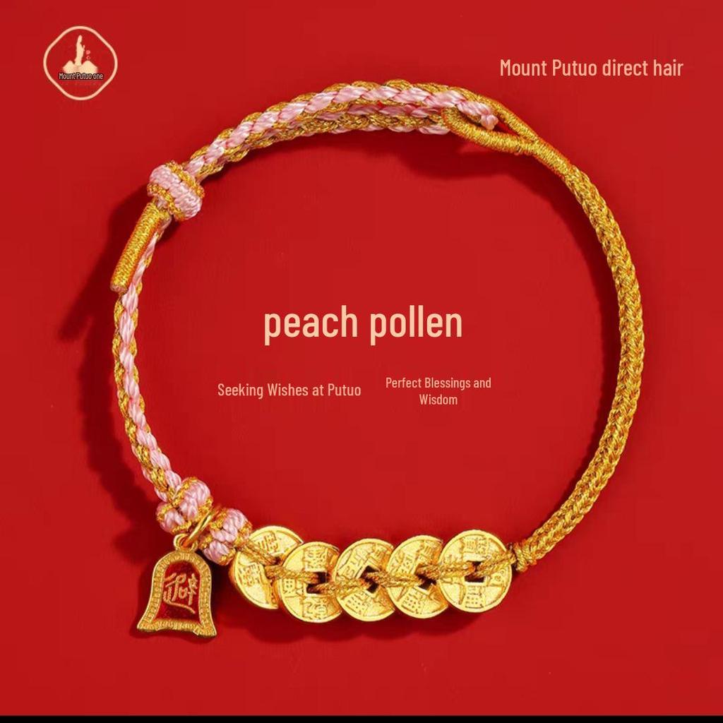 Bransoletka z Czerwonego Sznurka z Monetą Pięciu Cesarzy z Putuoshan – Ręcznie Pleciona Lina na Szczęście, Unisex Prezent.