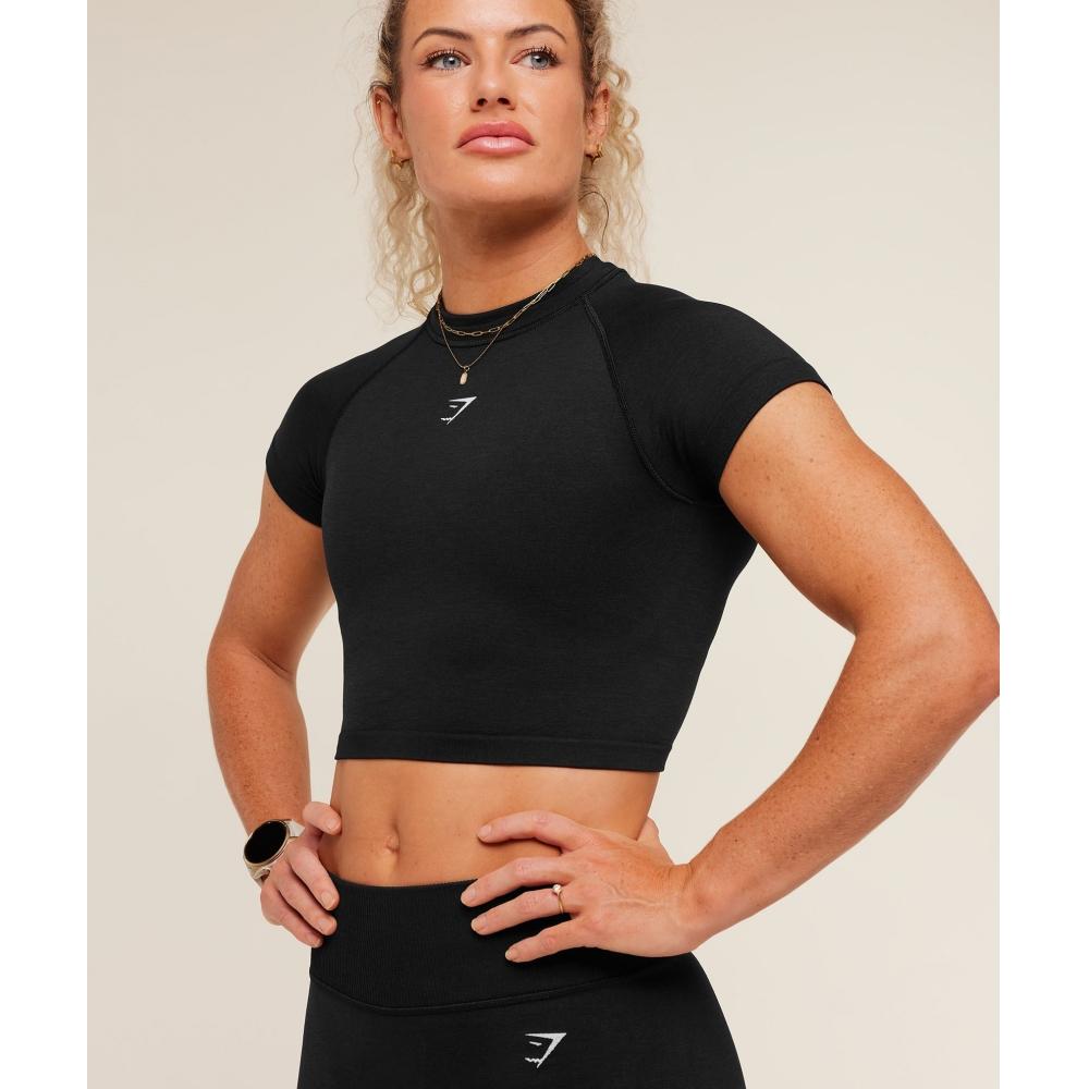 Gymshark Interval Seamless Short Sleeve Crop Top Black B6b1k Bb2j