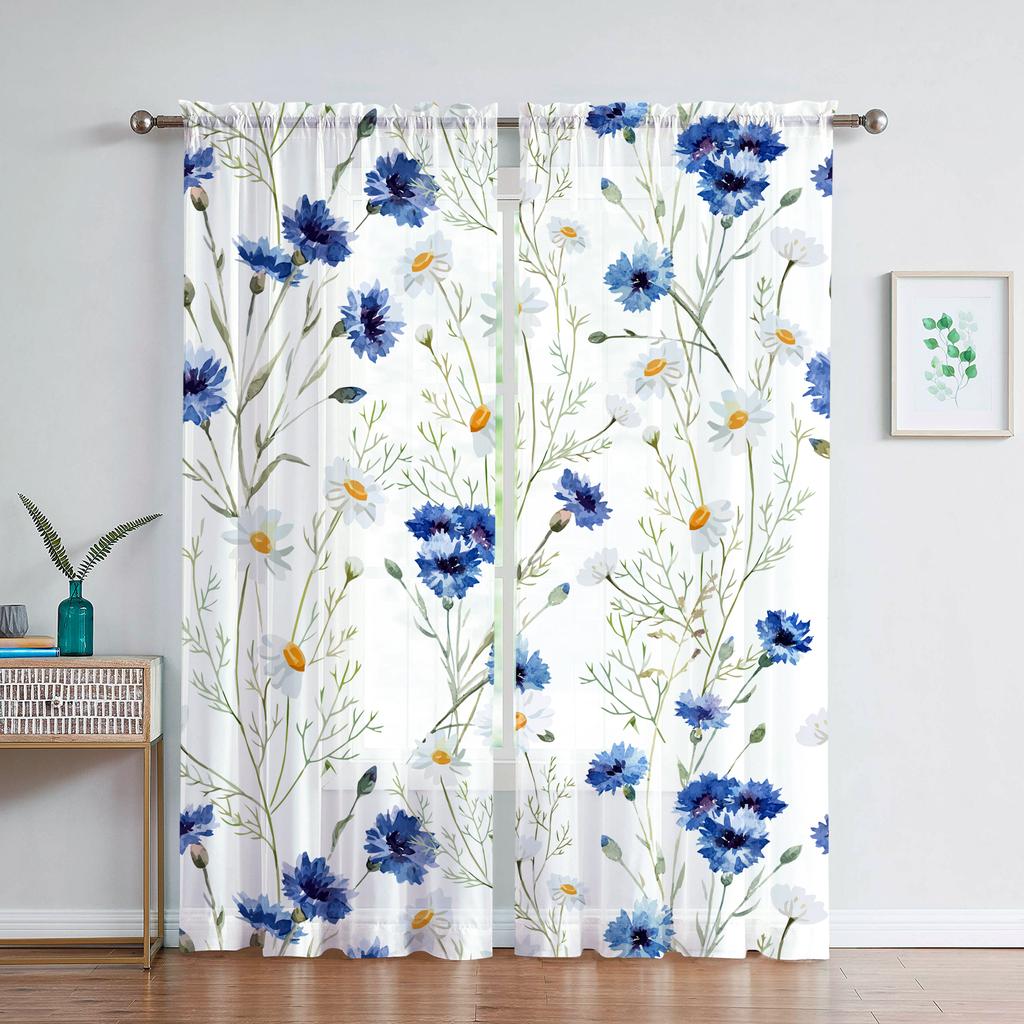 Romantyczna Różana Kwiatowa Żółte Kwiaty Przezroczysta Woalowa Zasłona do Salonu Domowej Kuchni Zielone Liście Motyl Okienna Tiulowa Zasłona