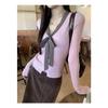 High-End Pink Knit Cardigan with Core-Spun Yarn Design for Autumn/Winter
