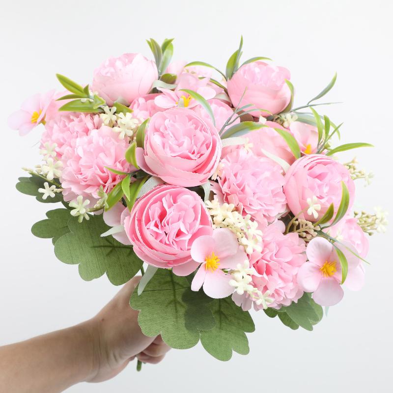 1Pc Artificial Flowers Wedding Home Bedroom Decoration Bridal Bouquet Garden Fake Silk Roses Hydrangeas Vase For Board Outdoors