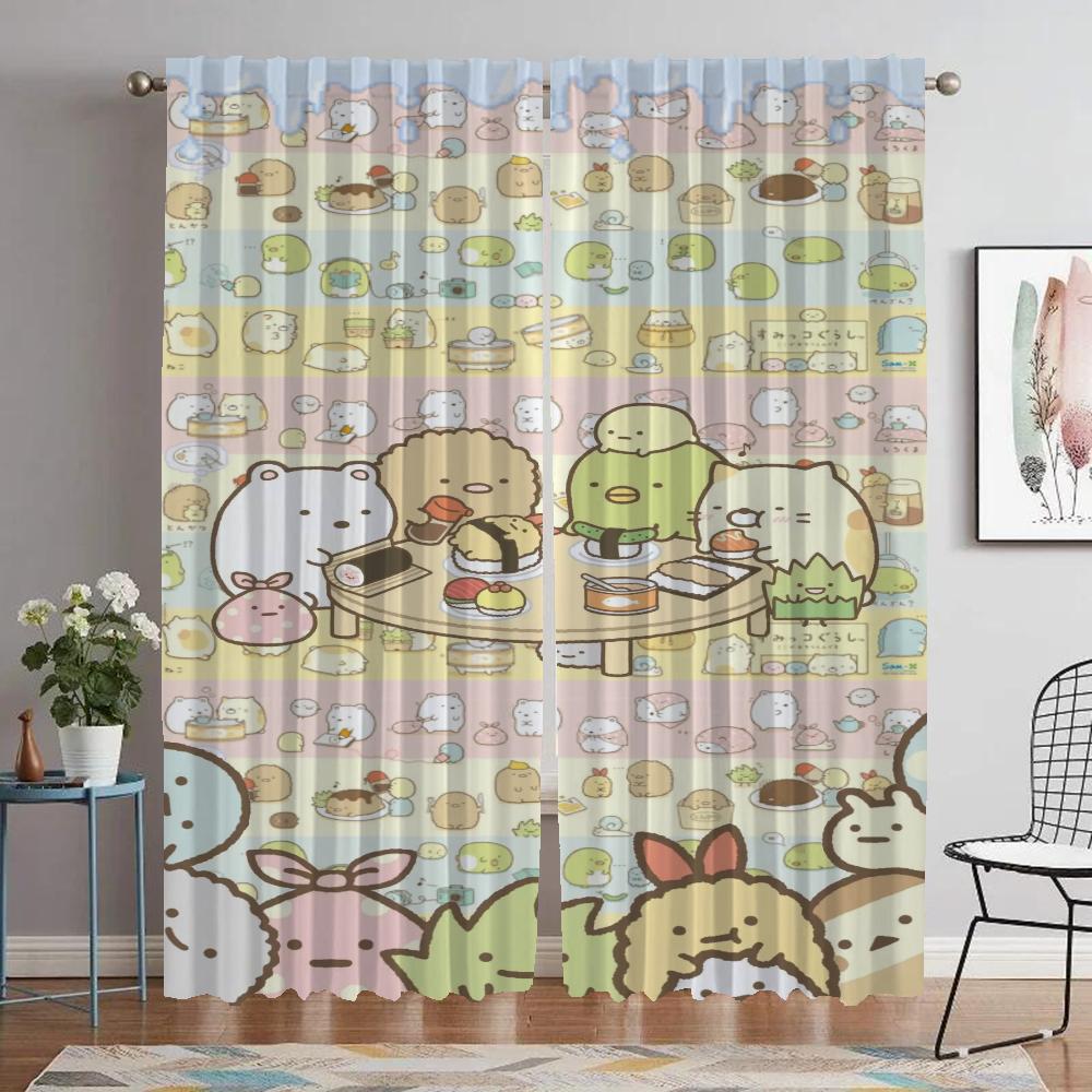 Eleganta rumsgardiner 2 stycken Sumikko Gurashi vardagsrumsgardin tyll för sovrum Halloween-dekoration avskärmning skuggor barn