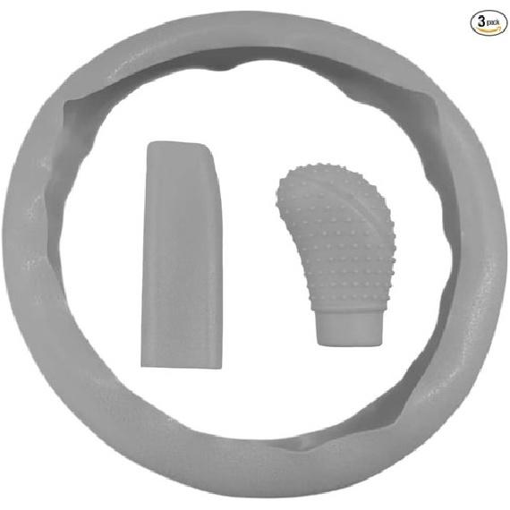 

3PCS Silicone Car Steering Wheel Cover Set - Includes Handbrake Cover & Gray