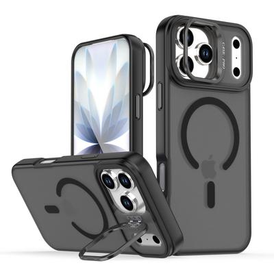 Nova Capa com Suporte Dobrável Magnético para Lente Magsafe Para iPhone 17 Air 16 15 14 Plus 13 12 17 Pro Max 16e Capa Protetora Fosca Transparente