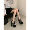 2025 new European and American dance black 18cm thick heel 8.5cm waterproof table high heels