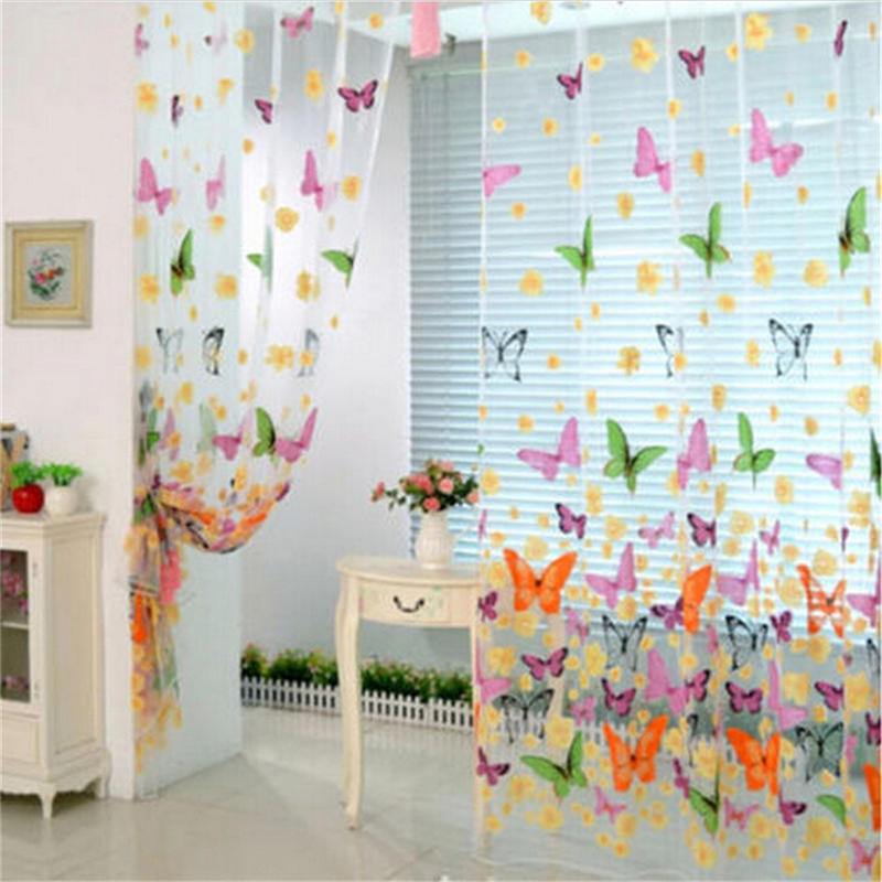 1Pc New Floral Butterfly Sheers Curtains Voile Tulle Door Window Curtain Valance