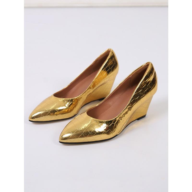 Spring Summer Wedges Heels Women Party Shoes Fashion Pointed Toe Office Ladies Pumps Plus Size 42 Gold Silver Black