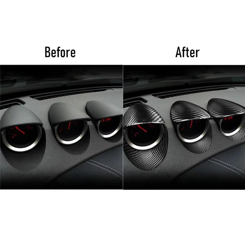 3Pcs Real Carbon Fiber Car Sticker For Nissan 370Z Z34 Trument Gauge Pod Trim Cover Dashboard Interior Decoration Accessories
