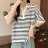 Navava Women Casual STriped Trim Neck ShorT Sleeve T shirT nT2545