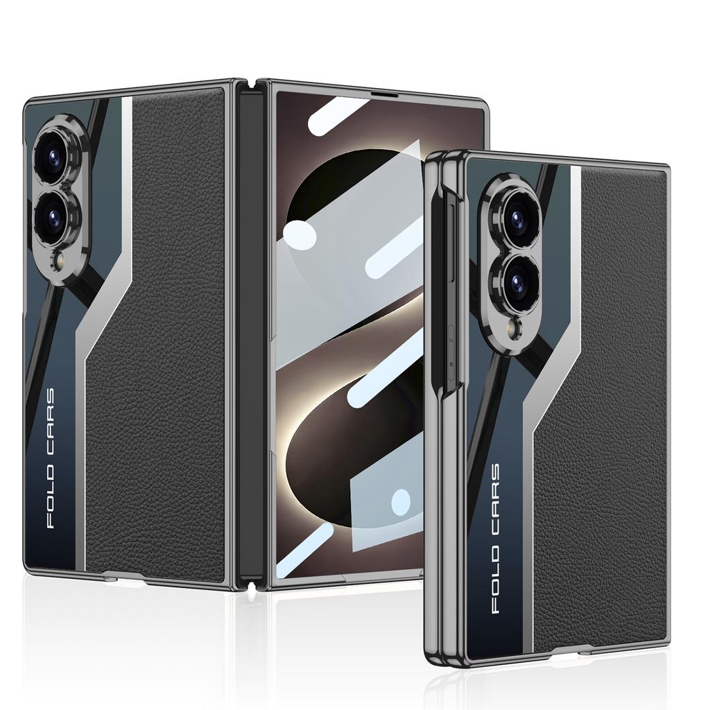 Luxury Plating PU Leather Case for Samsung Galaxy Z Fold 8 Ultra Outer Screen Glass Plastic Hard Cover for Galaxy Z Fold7 Case