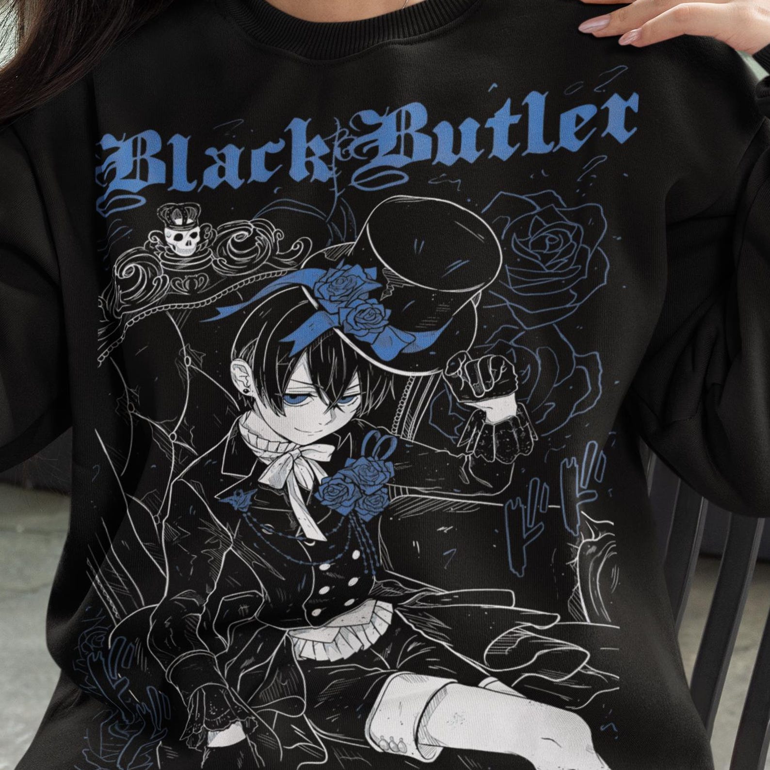 Unisex Black Butler Anime Sweatshirt, Ciel Phantomhive & Sebastian Shirt, Toboso Yana Japanese Anime Graphic Kuroshitsuji Manga Gift Sweater S