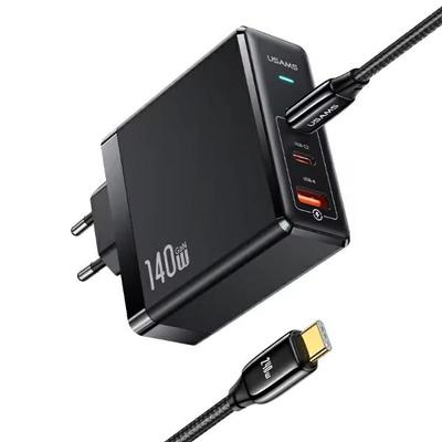 USAMS Ład. Siec. 2xUSB-C+1xUSB T52 PD140W PD Fast Charging US-CC168 + Kabel U82 USB-C/USB-C US-SJ581 240W Czarny/black UM Series UMXLOGTC01