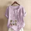 Damenmode Niedliches T-Shirt mit Blumentopfdruck Kurzarm Locker Baumwollhemd Lässig Locker Sommerbluse Oberteile Übergröße