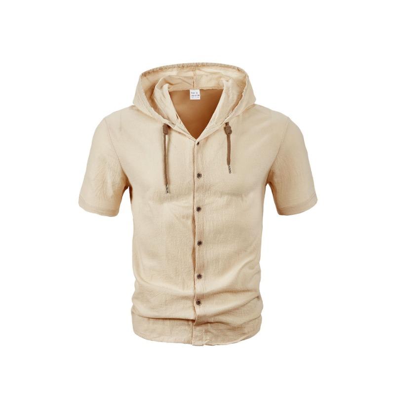 Men S Short Sleeve Hooded Open Front Shirt Loose Breathable Summer Casual